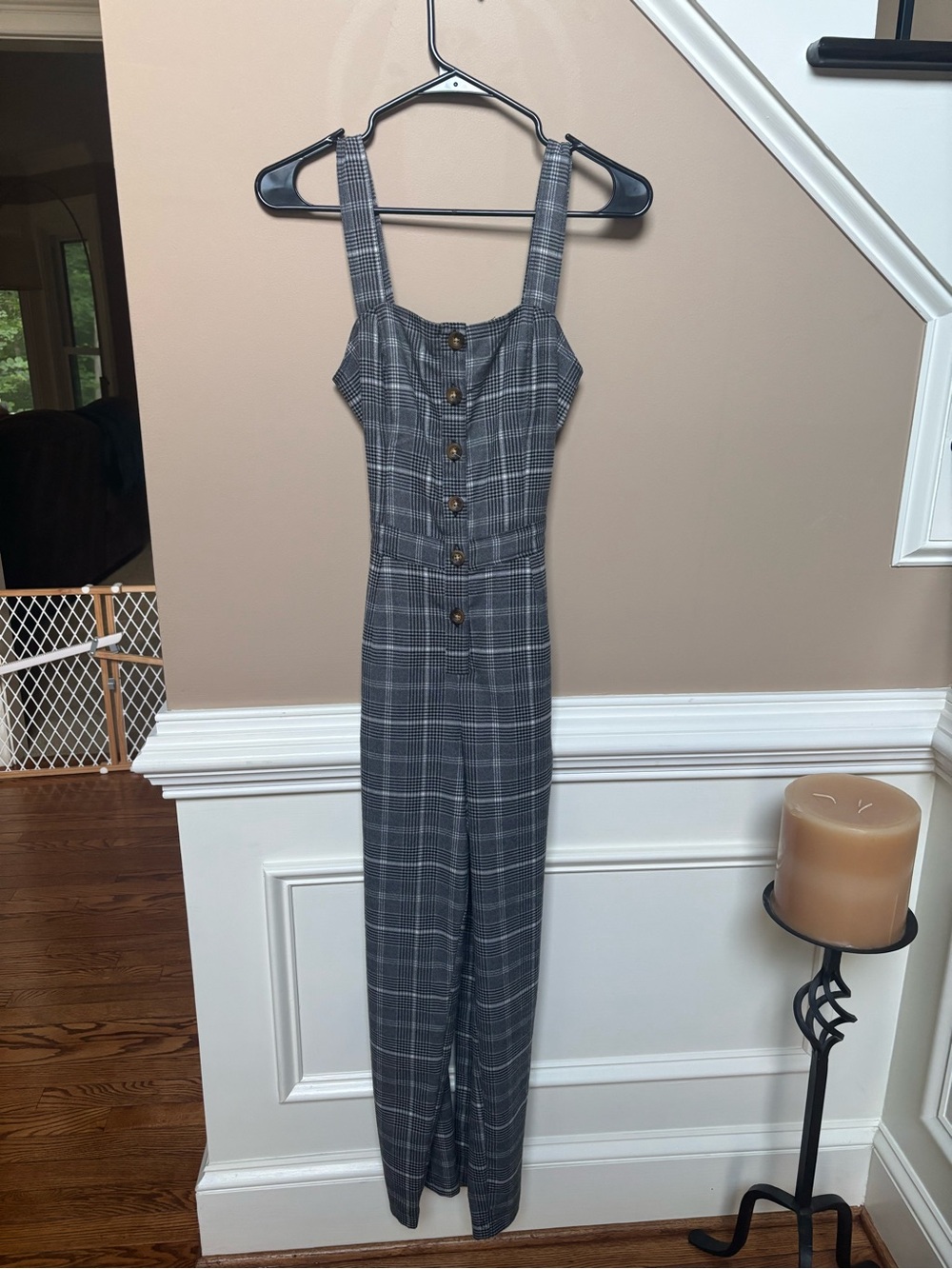 Hollister Gray Plaid Button-Front Jumpsuit